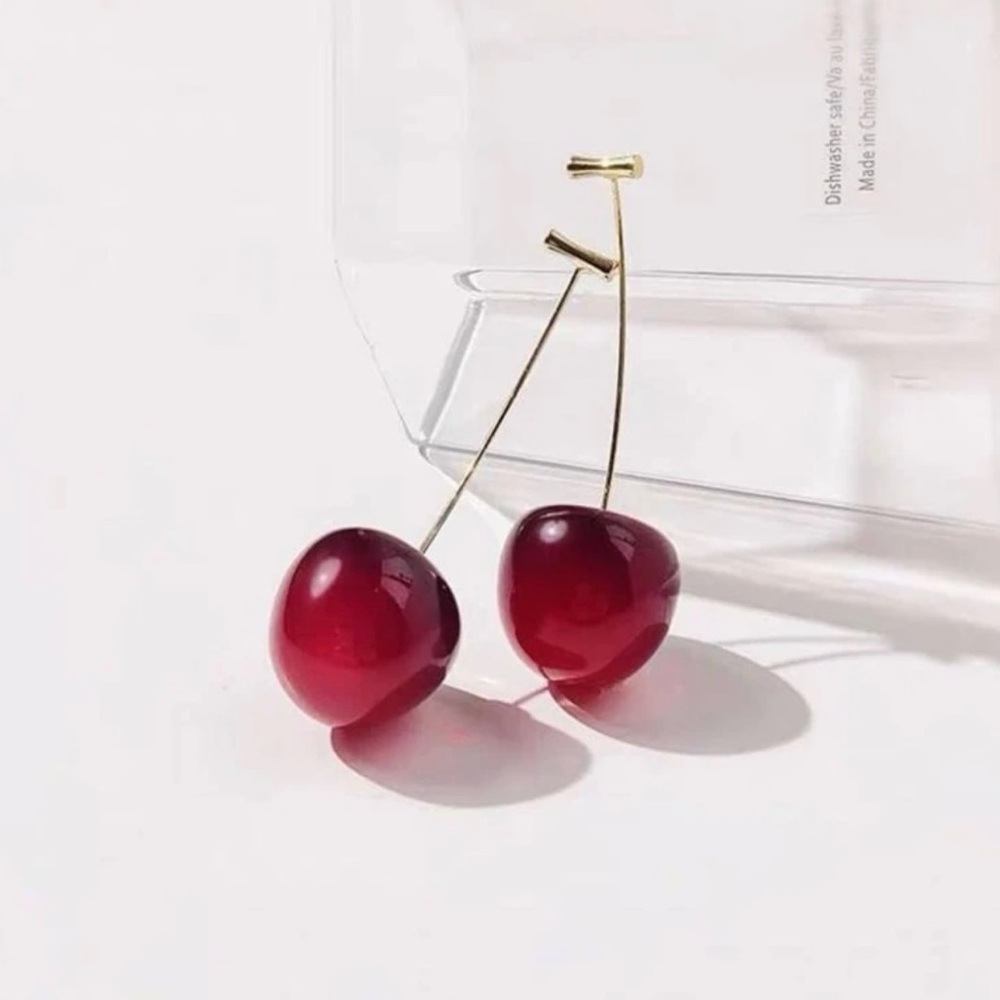 Gold-Tone Red Cherry Drop Earrings